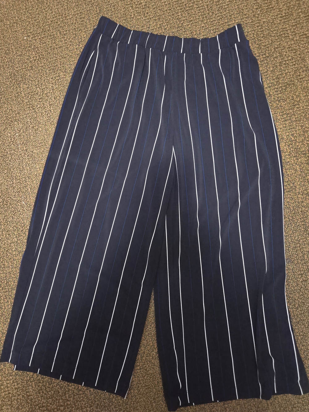 Banana Republic Navy Cropped Wide-Leg Pants with White Pinstripes